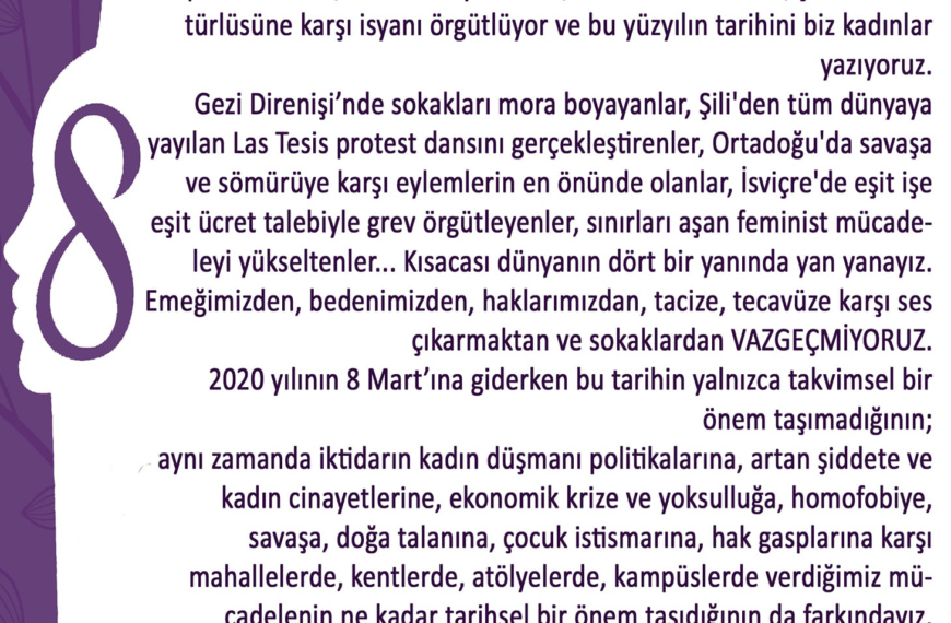 8 mart 2020 Bildiri